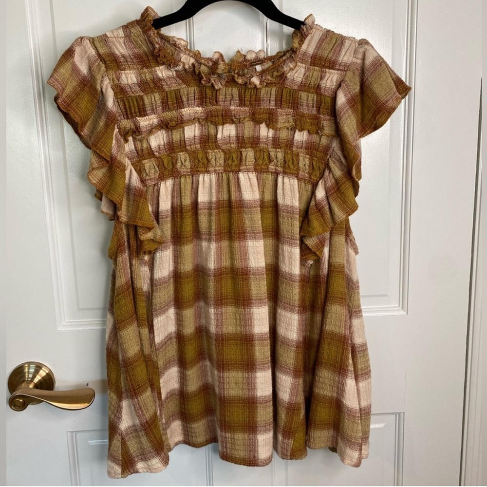 Free People Flowy Fall Plaid Top
